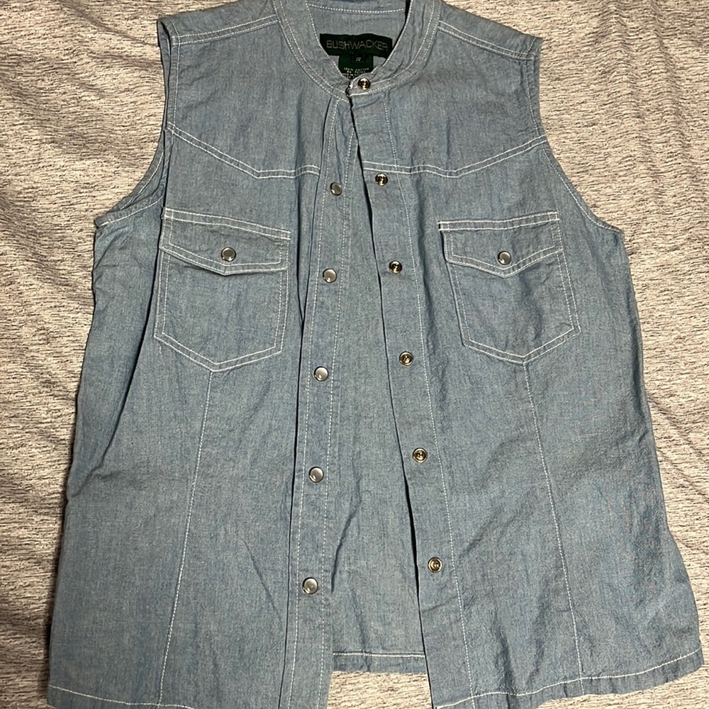 Light blue denim button down tank